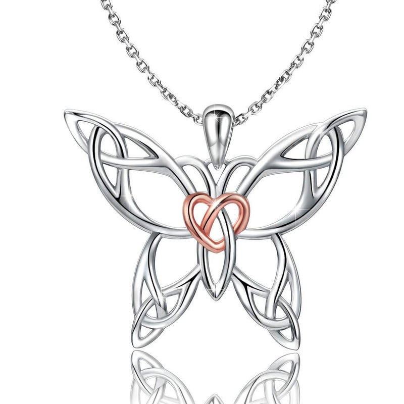 MANBU Sterling Silver Celtic Butterfly Necklace Earrings: Women Butterfly Pendant Necklace Earrings Celtic Christmas Jewelry Gifts for Butterfly Lovers (butterfly necklace) - Image 1